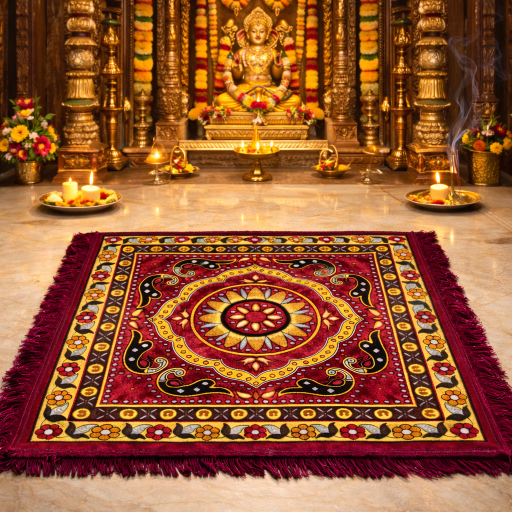 Astral Street premium Velvet Pooja Mat (24 x 24 Inches) – Mandir Pooja Aasan for Home Temple | Meditation & Havan Mat | Spiritual Prayer Cloth