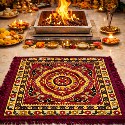 Astral Street premium Velvet Pooja Mat (24 x 24 Inches) – Mandir Pooja Aasan for Home Temple | Meditation & Havan Mat | Spiritual Prayer Cloth