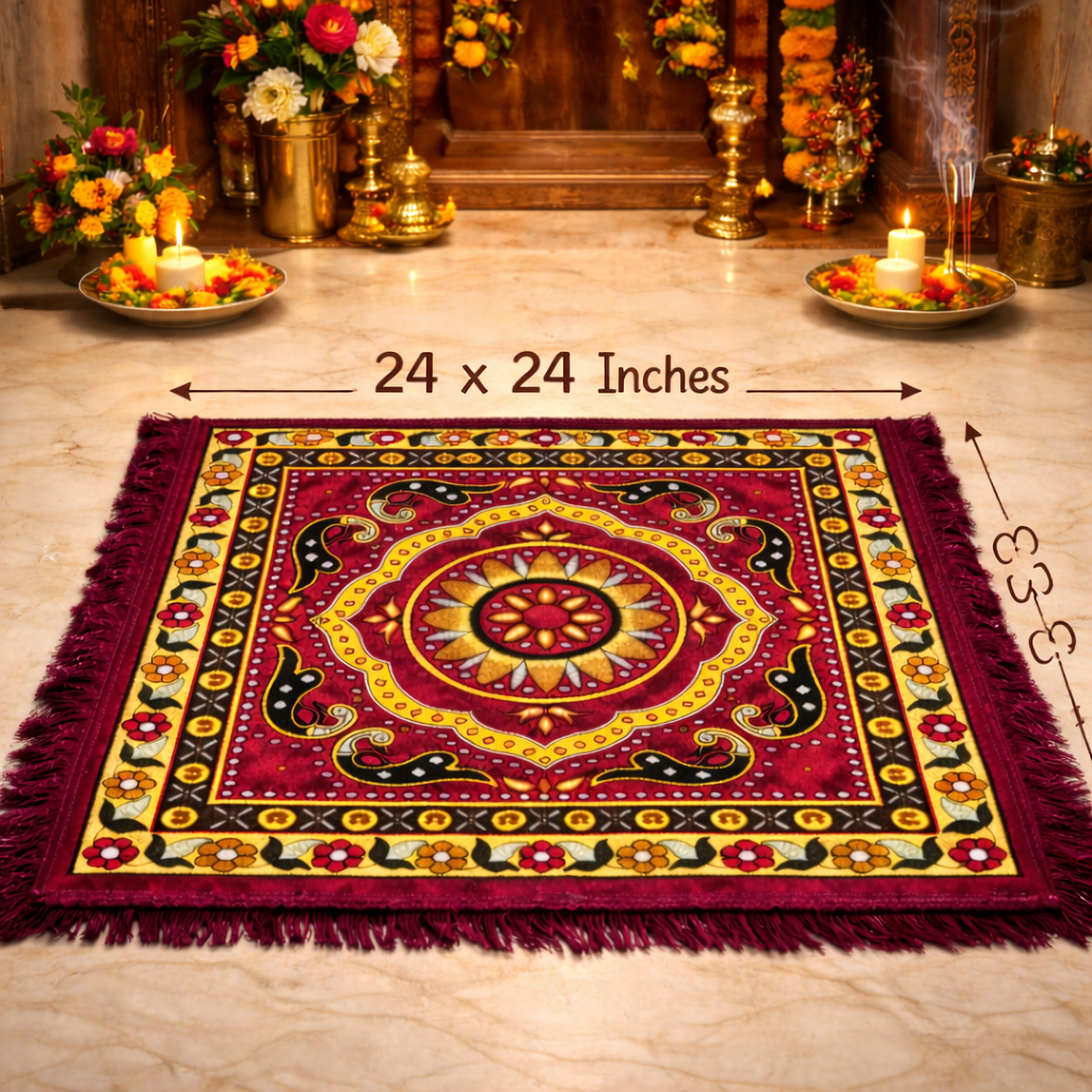 Astral Street premium Velvet Pooja Mat (24 x 24 Inches) – Mandir Pooja Aasan for Home Temple | Meditation & Havan Mat | Spiritual Prayer Cloth