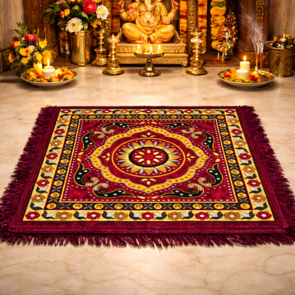 Astral Street premium Velvet Pooja Mat (24 x 24 Inches) – Mandir Pooja Aasan for Home Temple | Meditation & Havan Mat | Spiritual Prayer Cloth